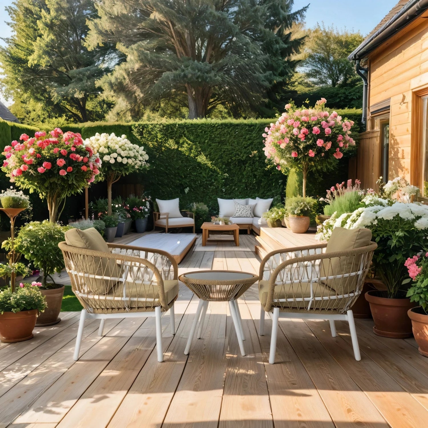 Outdoor Rope 3-Piece Patio Set (Beige & Dark Cream)