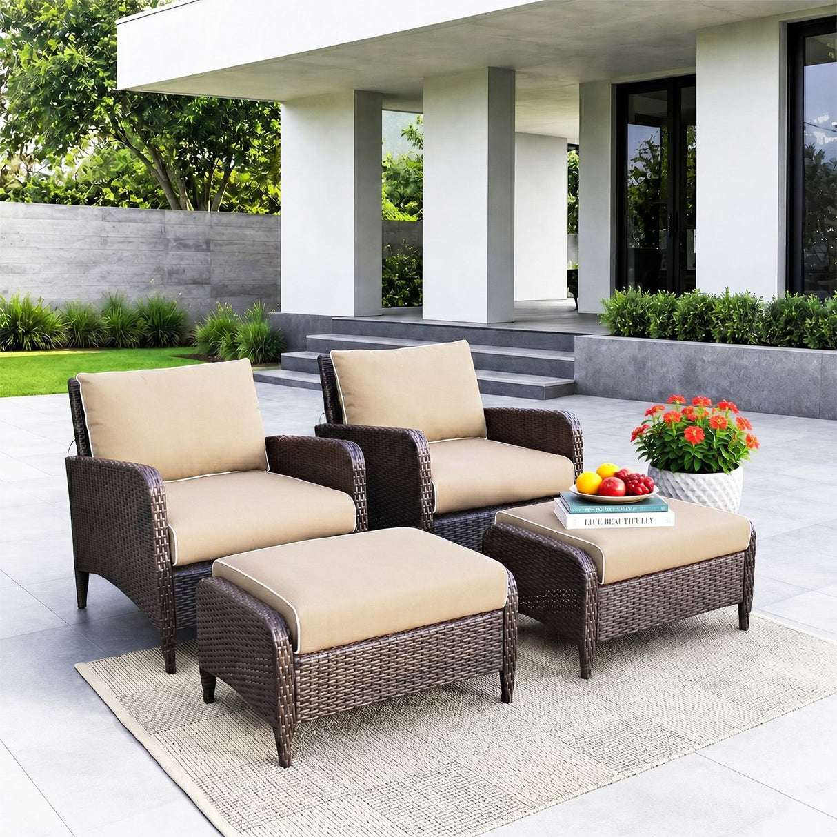 Outdoor 4 Piece Patio Wicker Furniture Set