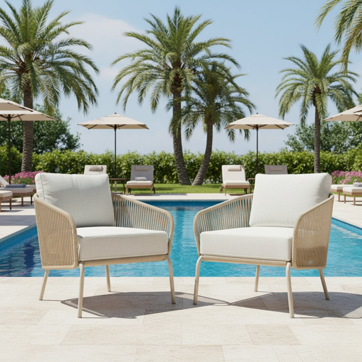 Outdoor Rope 2-Piece Sofa Chairs (Beige & Off-White)