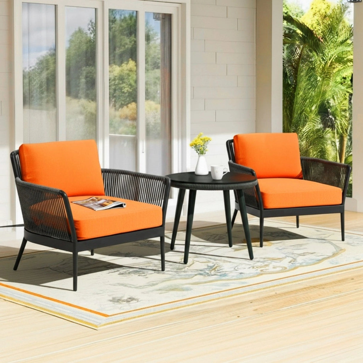 Outdoor 3 Piece All-Weather Rope Patio Set