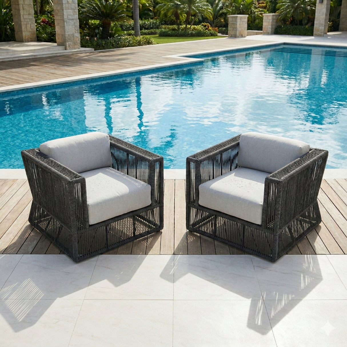 2-Piece Outdoor Rope Sofa Chairs (Grey & Off-White)