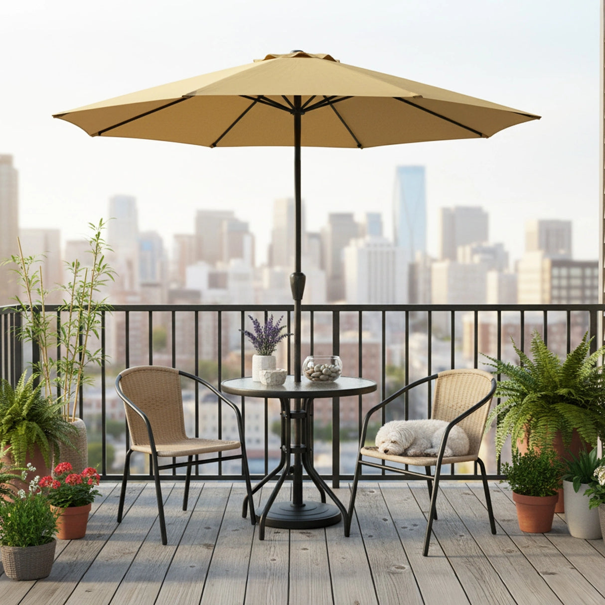9ft Beige Color Outdoor Patio Umbrella with Centre Pole