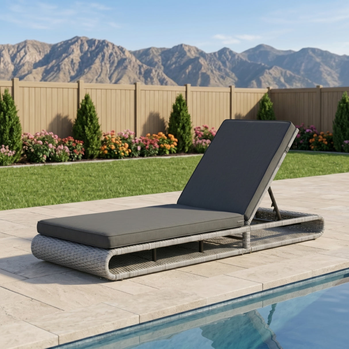 Outdoor Rattan Wicker Single Lounger Chair (Silver Grey & Dark Grey)