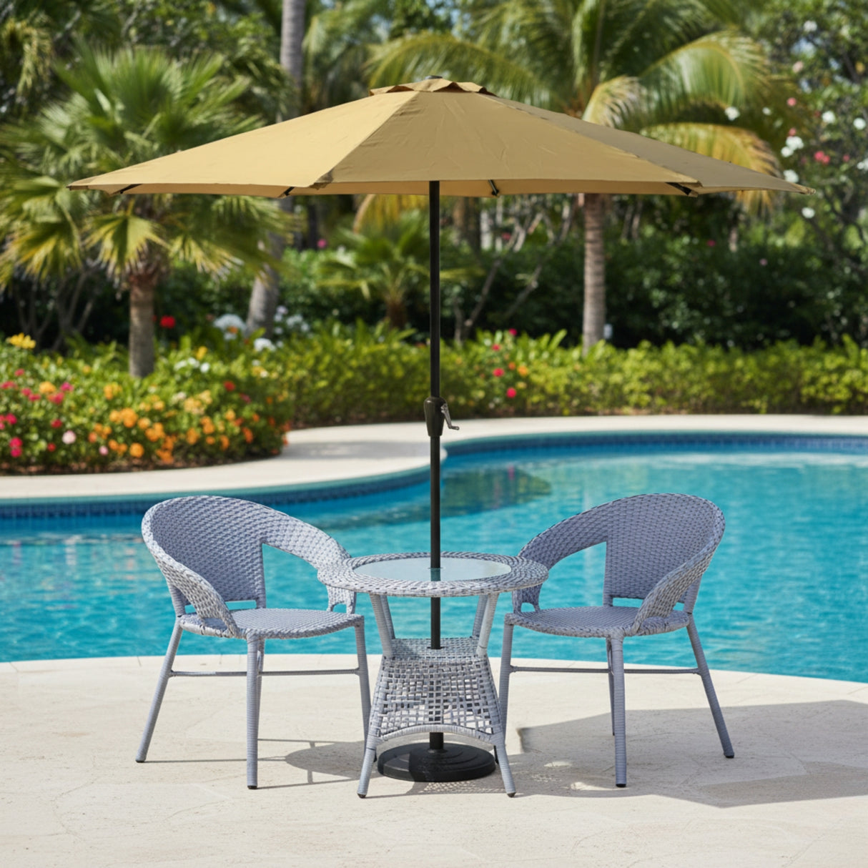 Outdoor Wicker 3-Piece Patio Set with Outdoor Umbrella