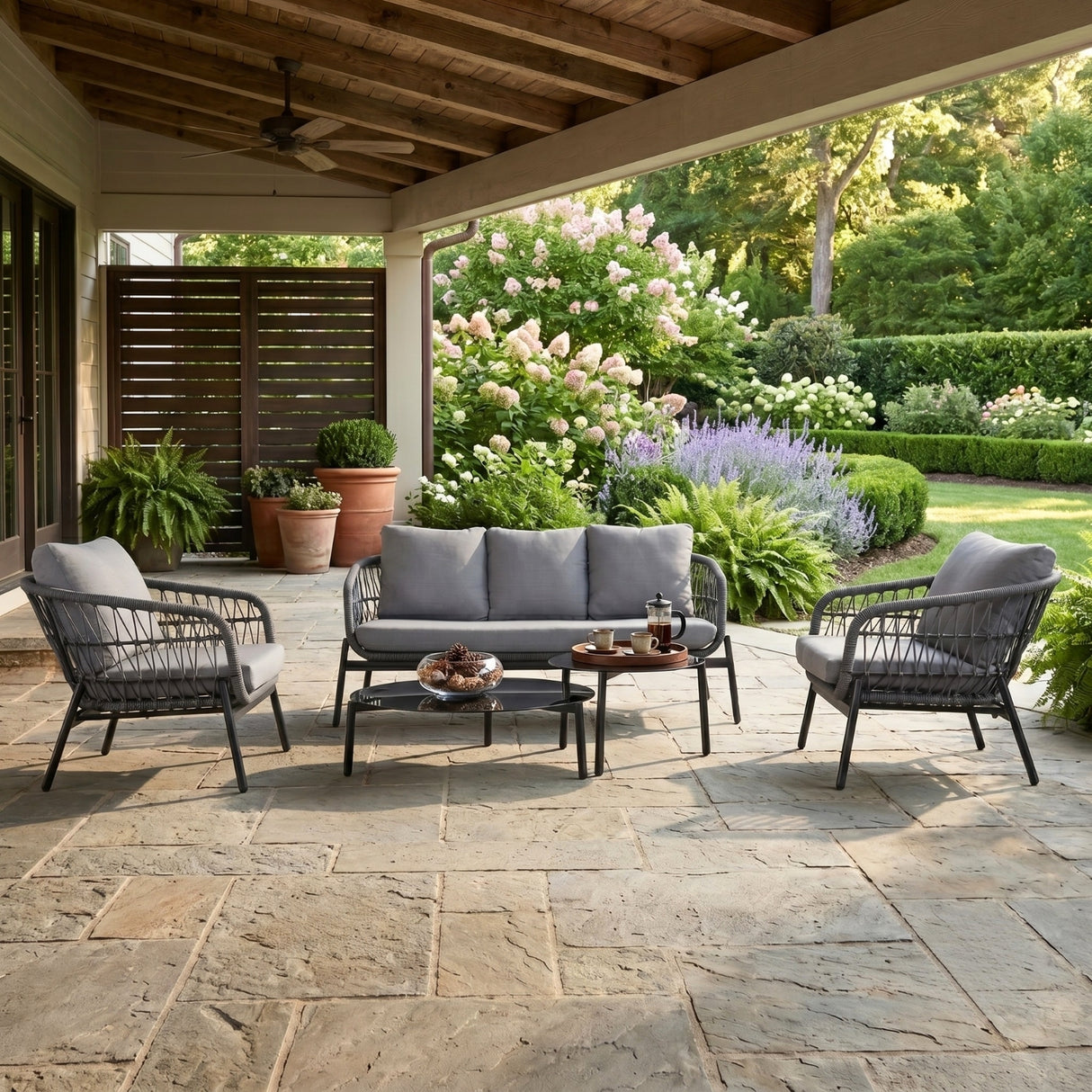 Outdoor 5 Seater Rope Conversation Sofa Set (Grey)