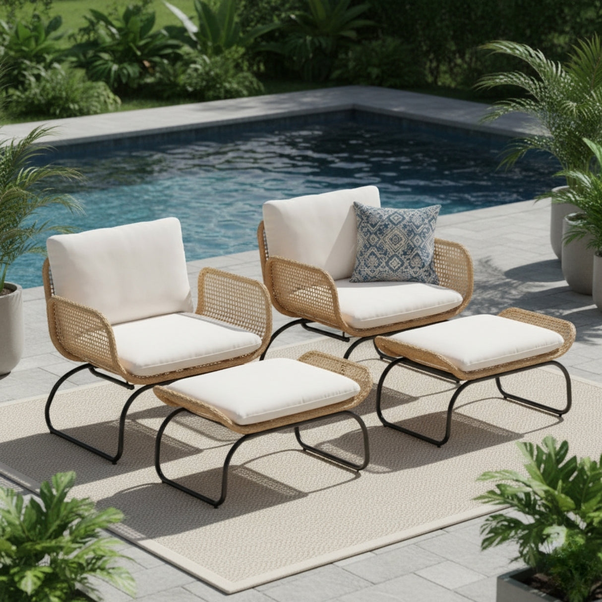Outdoor Wicker 4-Piece Patio Set With Footrest
