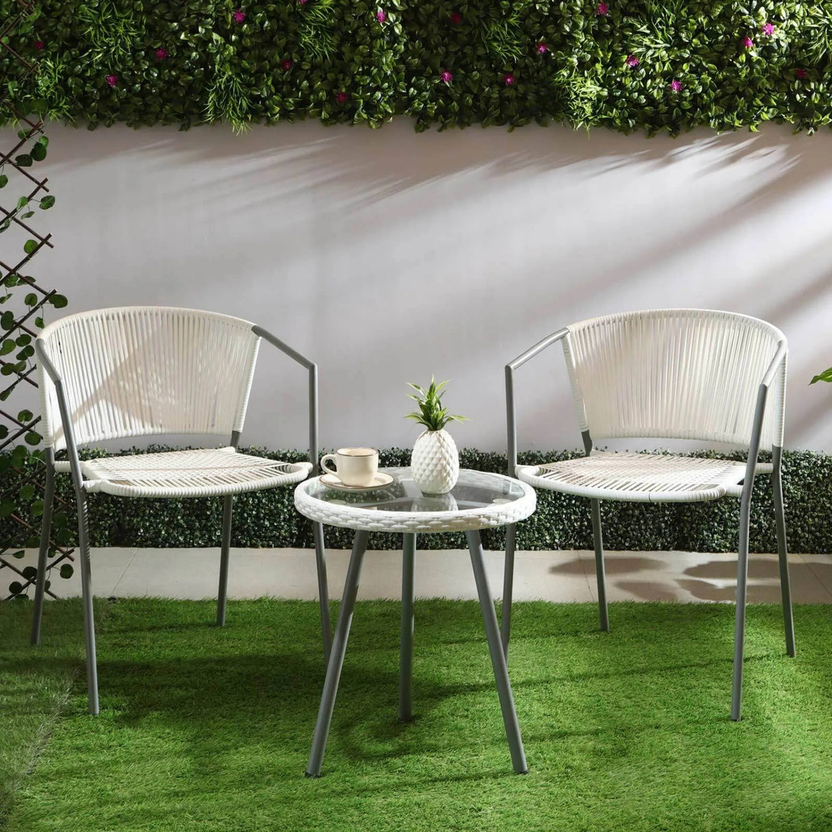 3-Piece Outdoor White Rope Patio Set