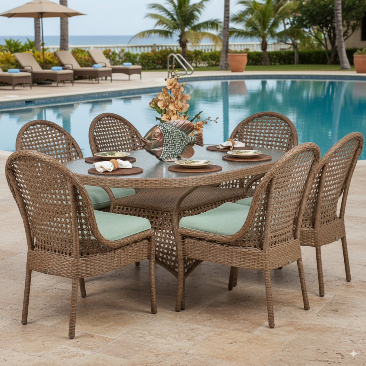 Outdoor All-Weather Resistant Rattan Wicker 7-Piece Dining Set