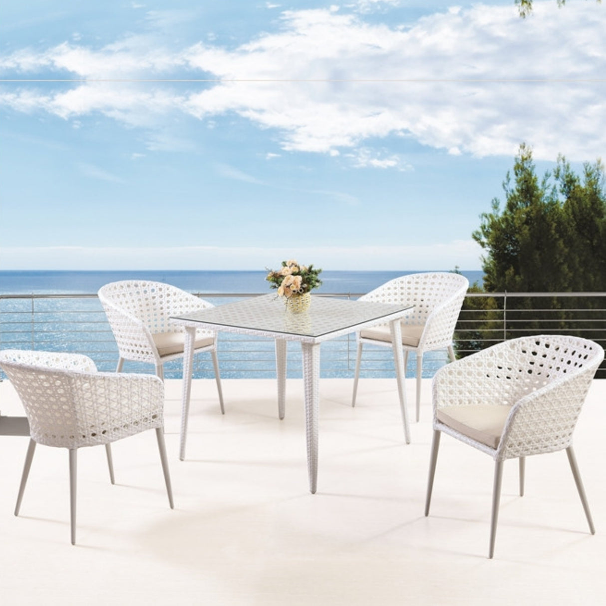 5-Piece Outdoor Patio Dining Set With Wicker Chairs & Glass-Top Table