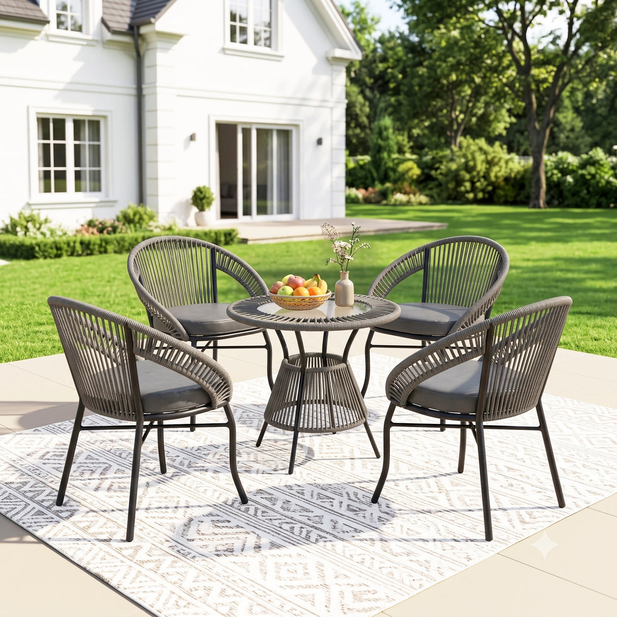 Outdoor 4-Seater Patio Rope Conversation Set (Grey & Dark Grey)