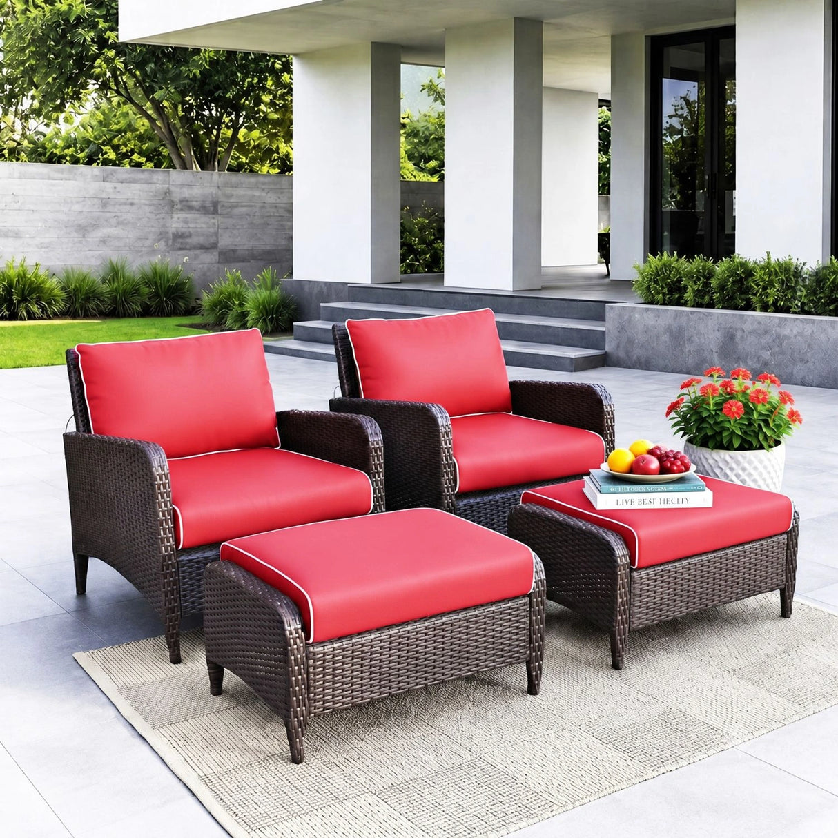 Outdoor 4 Piece Patio Wicker Furniture Set