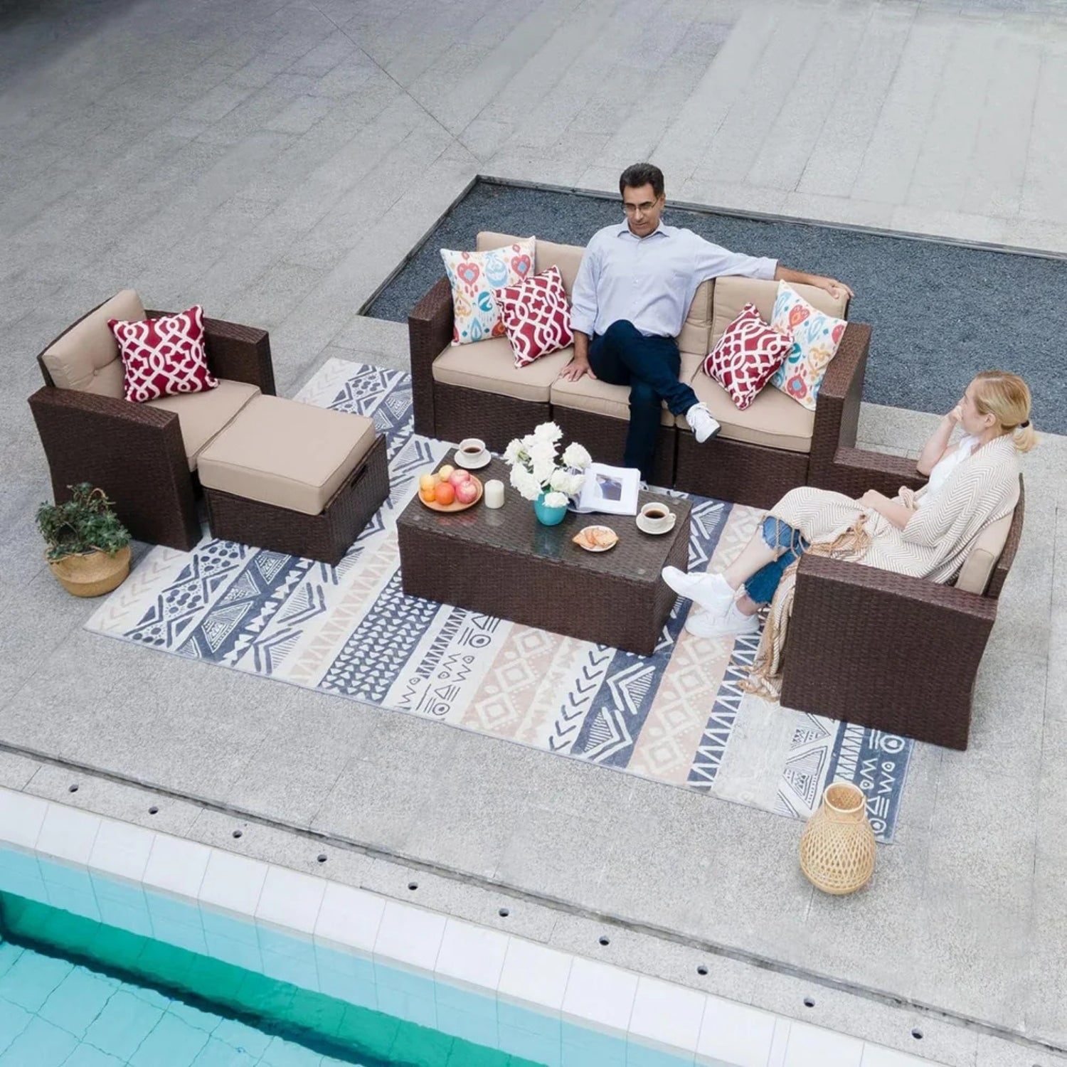 Outdoor Rattan Wicker Sectional 6-Seater Sofa Set