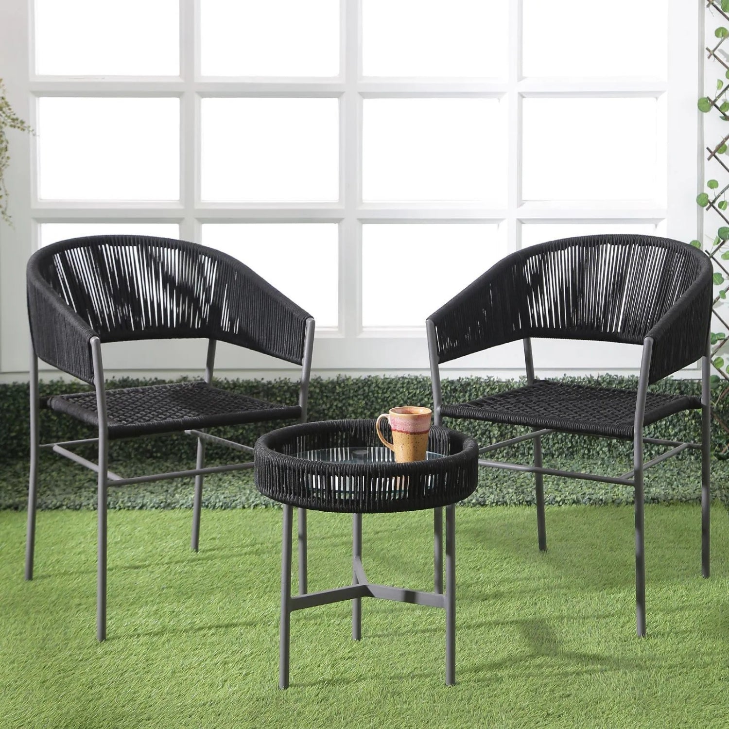 3-Piece Grey Rope Outdoor Patio Set