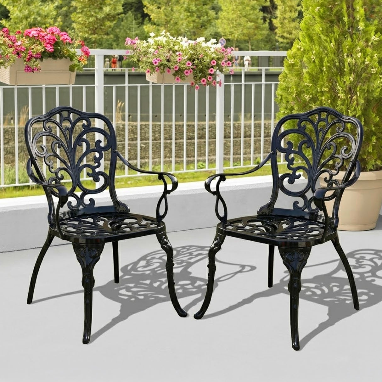 Outdoor Cast Aluminum Bistro Set with 2 Chairs (Black)