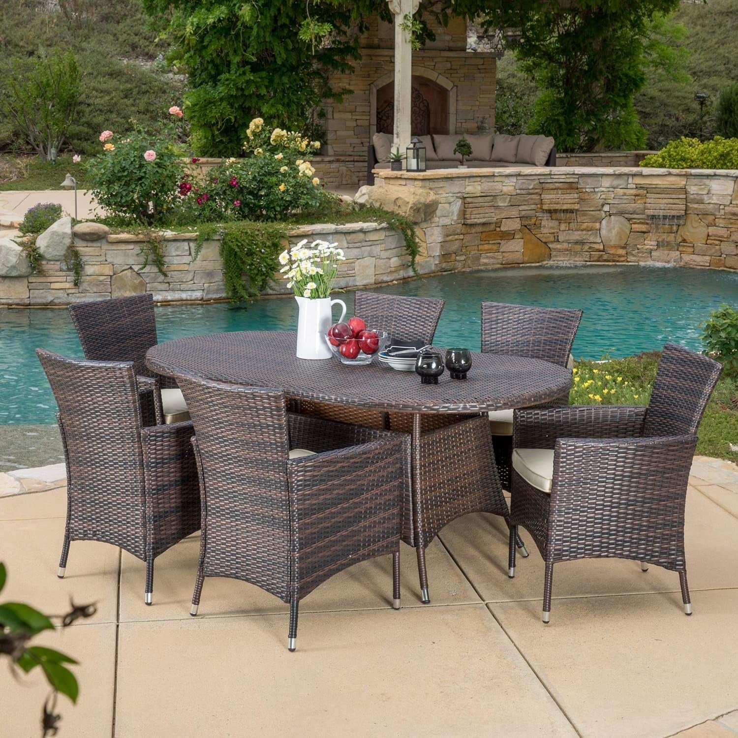 7-Piece Outdoor Rattan Wicker Dining Table Set