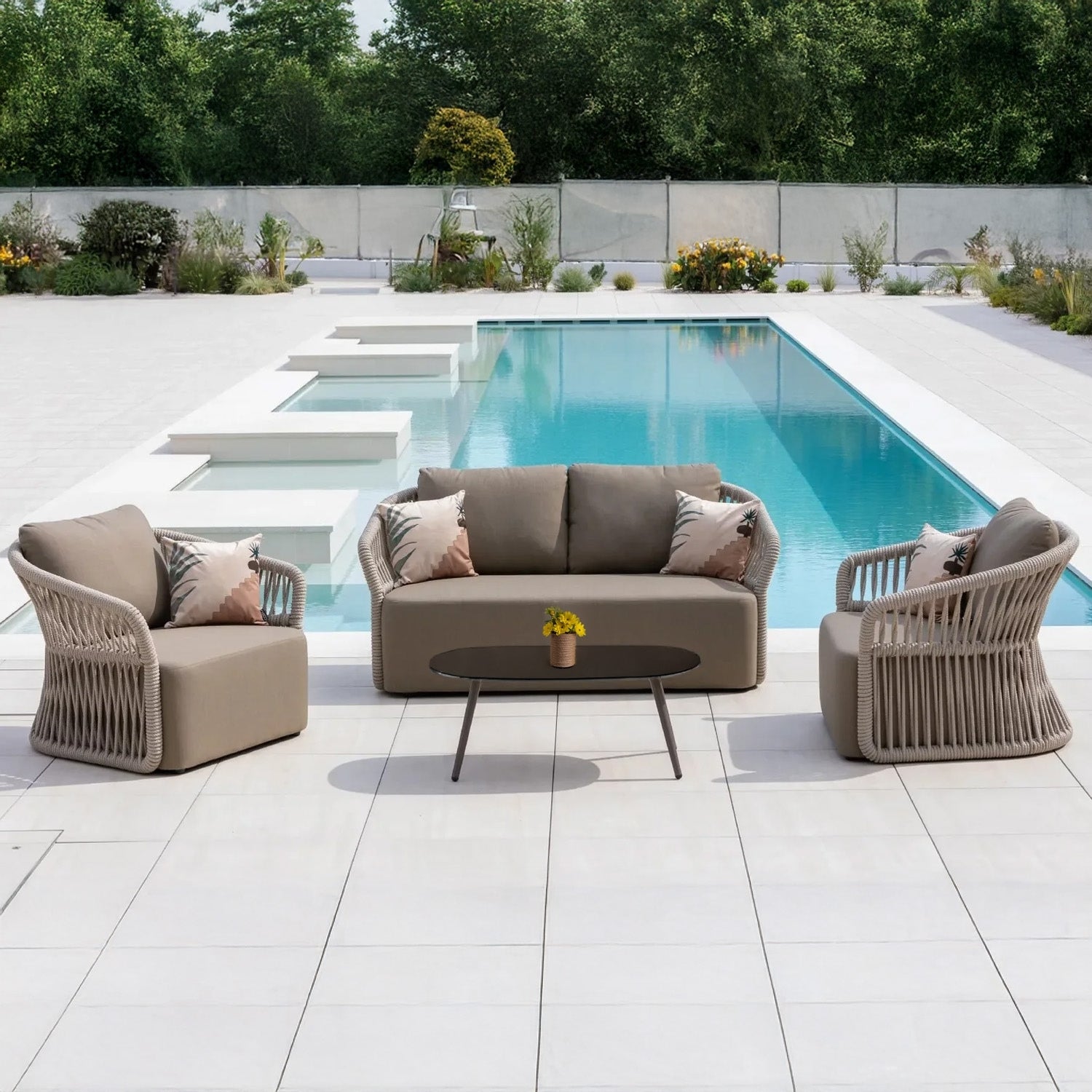4-Piece Outdoor Braid & Rope Sofa Set (Beige & Dark Cream)