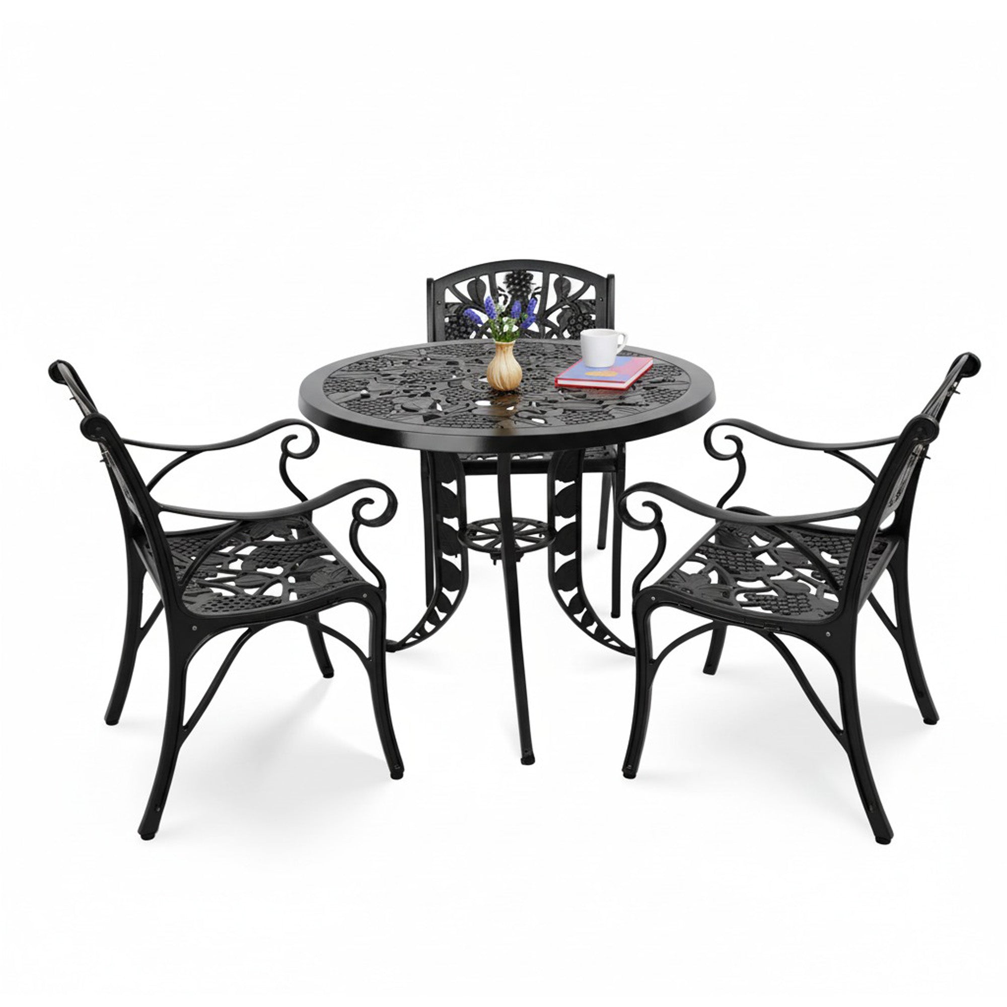 Outdoor 4-Piece Cast Aluminum Patio Bistro Set (Black)