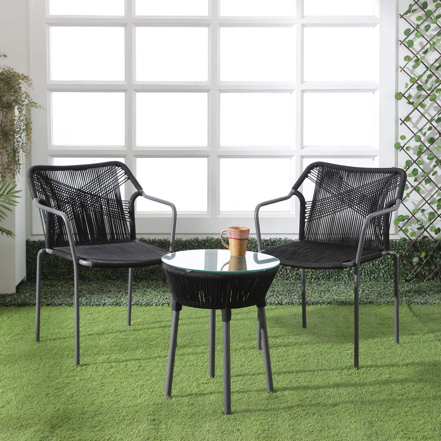 3-Piece Outdoor Grey Rope Patio Set