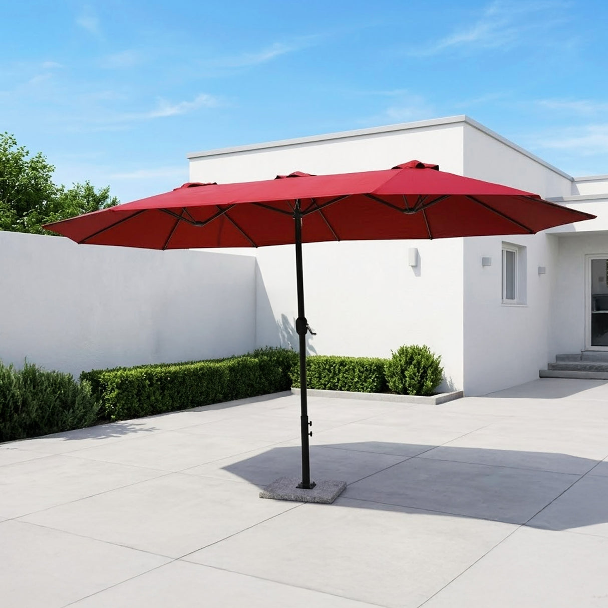 15FT Double-Sided Outdoor Patio Umbrella with Granite Base (Maroon)