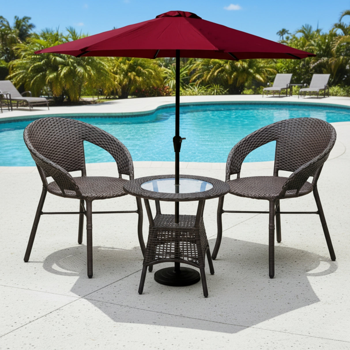 Outdoor Wicker 3-Piece Patio Set with Outdoor Umbrella