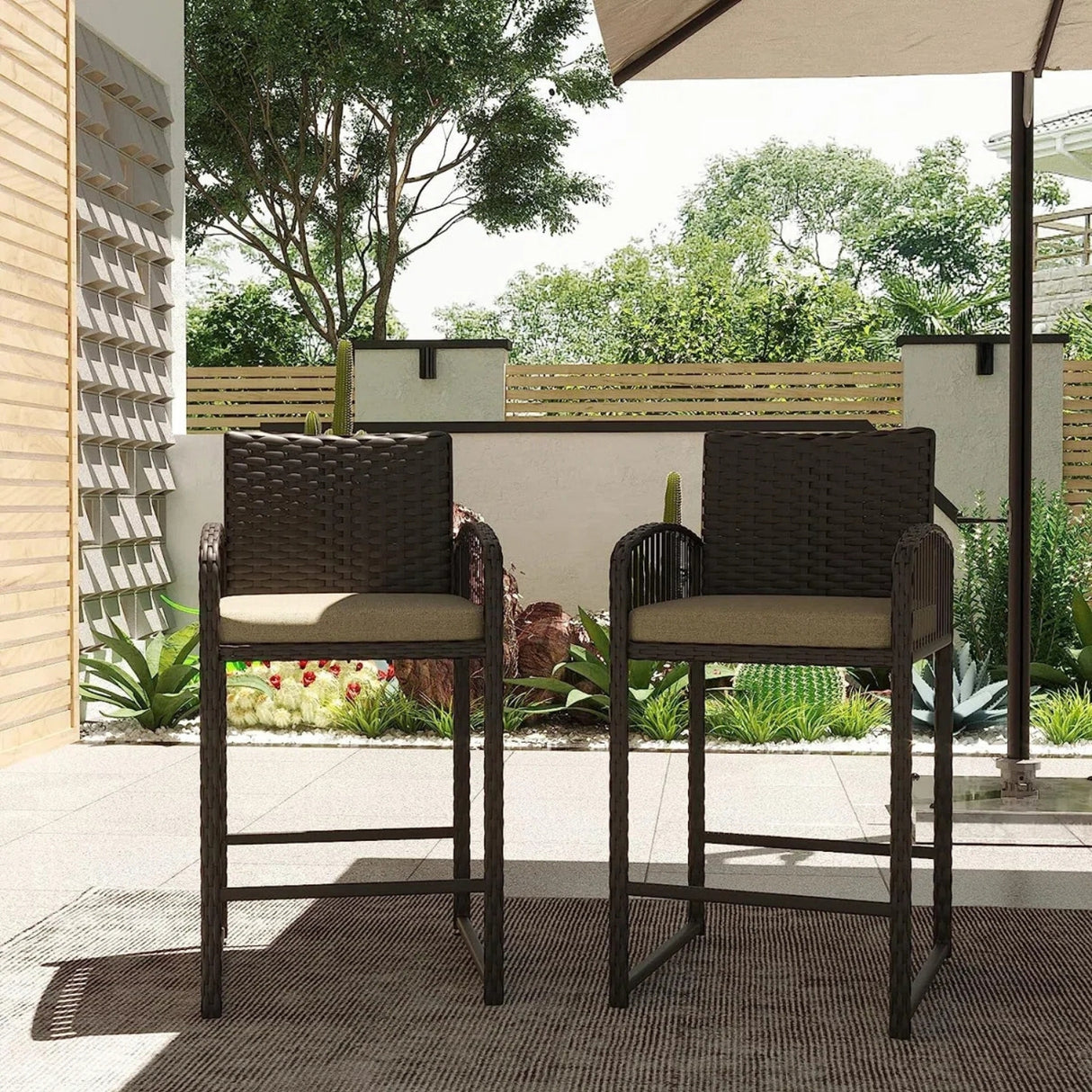 Outdoor Rattan Wicker 2-Piece Bar Chairs