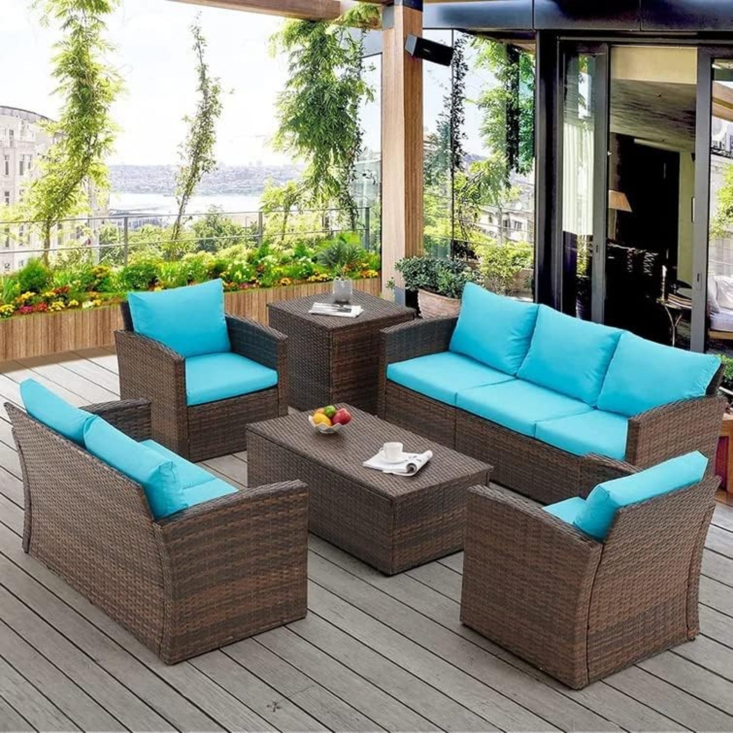 Outdoor 7-Seater Wicker Sectional Sofa Set