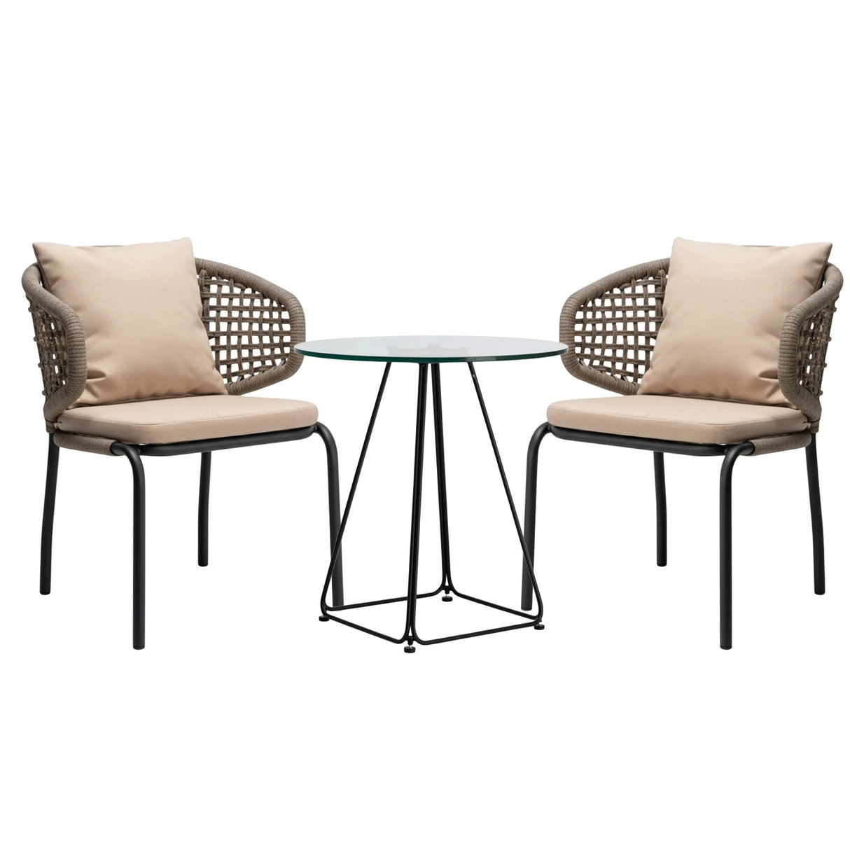 3-Piece Outdoor Rope Conversation Set (Beige & Cream)