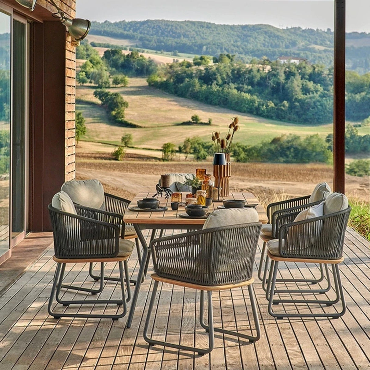 7-Piece Outdoor Patio Dining Set With Wooden Tabletop