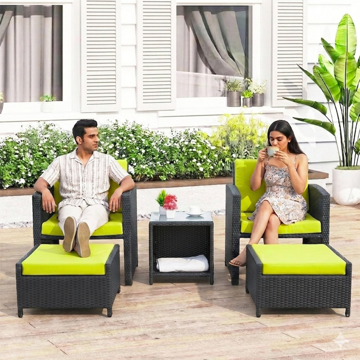 Outdoor 5 Piece Patio Wicker All Weather Sectional Furniture Set
