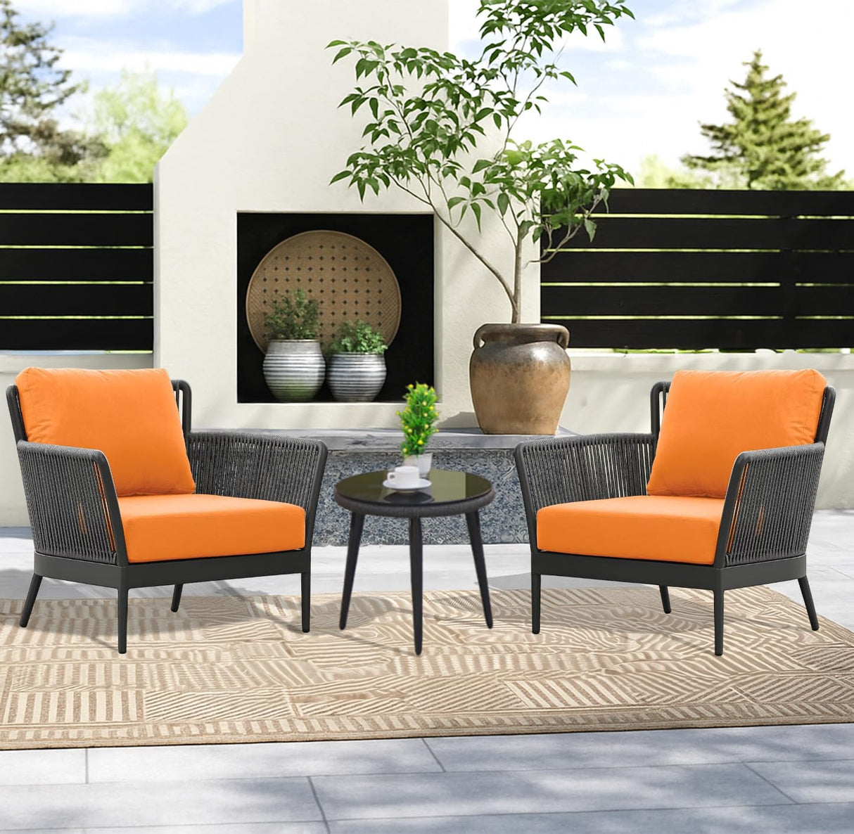 Outdoor 3 Piece All-Weather Rope Patio Set