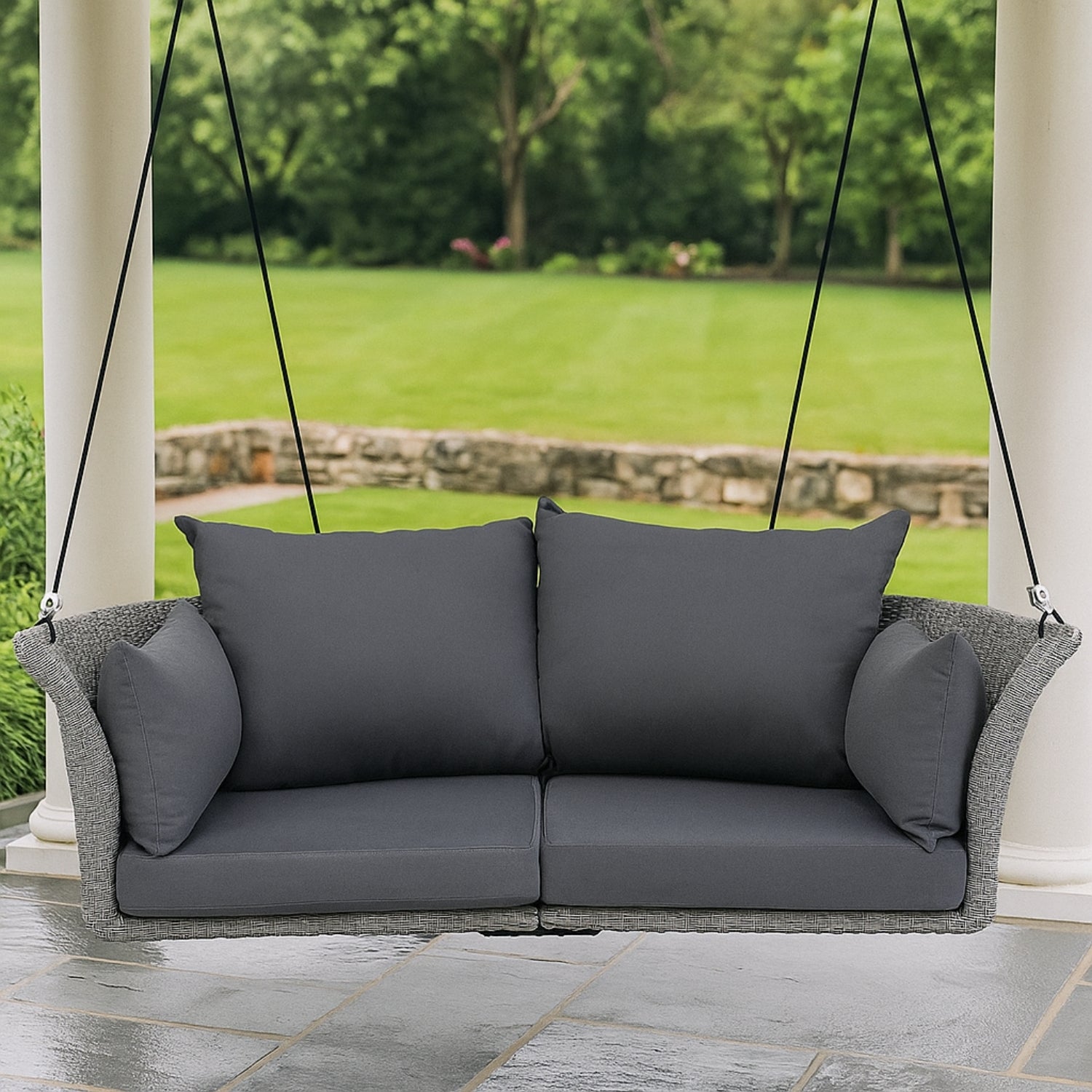 Outdoor Rattan Wicker Hanging Swing Chair with Cushion