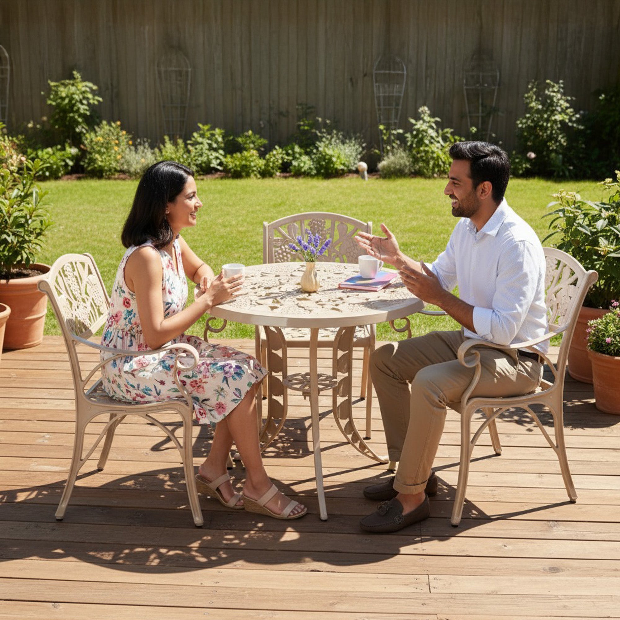 Outdoor 4-Piece Cast Aluminum Patio Bistro Set (Beige)