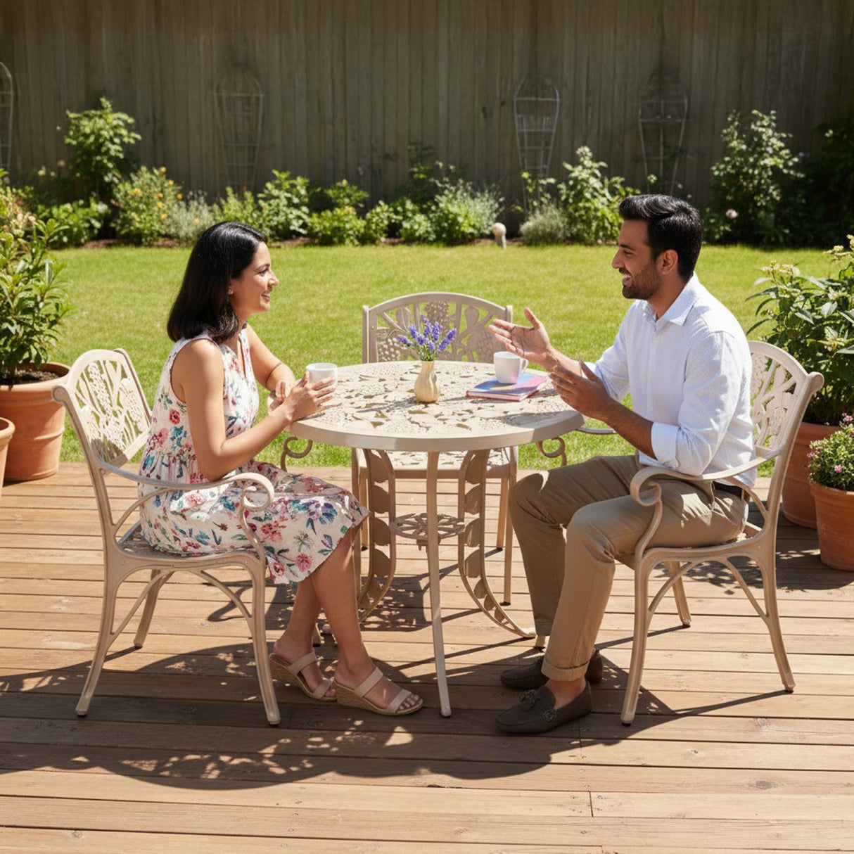 Outdoor 4-Piece Cast Aluminum Patio Bistro Set (Beige)