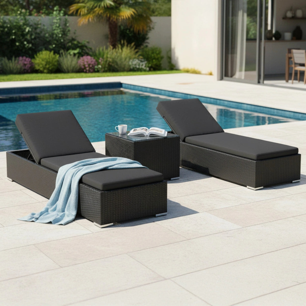 Outdoor Wicker Lounge Chairs Set of 2