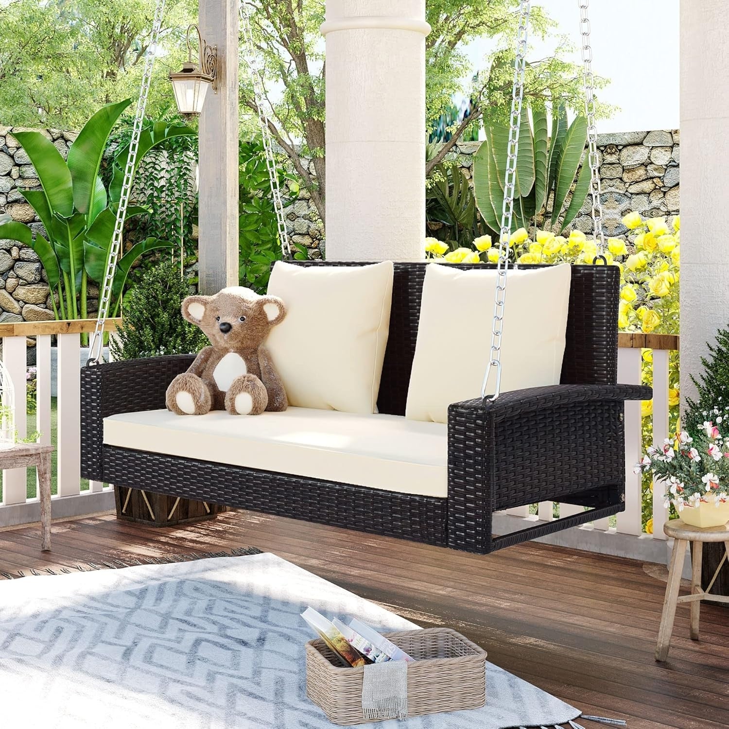 Dark Brown Rattan Wicker Two Seater Sofa Swing