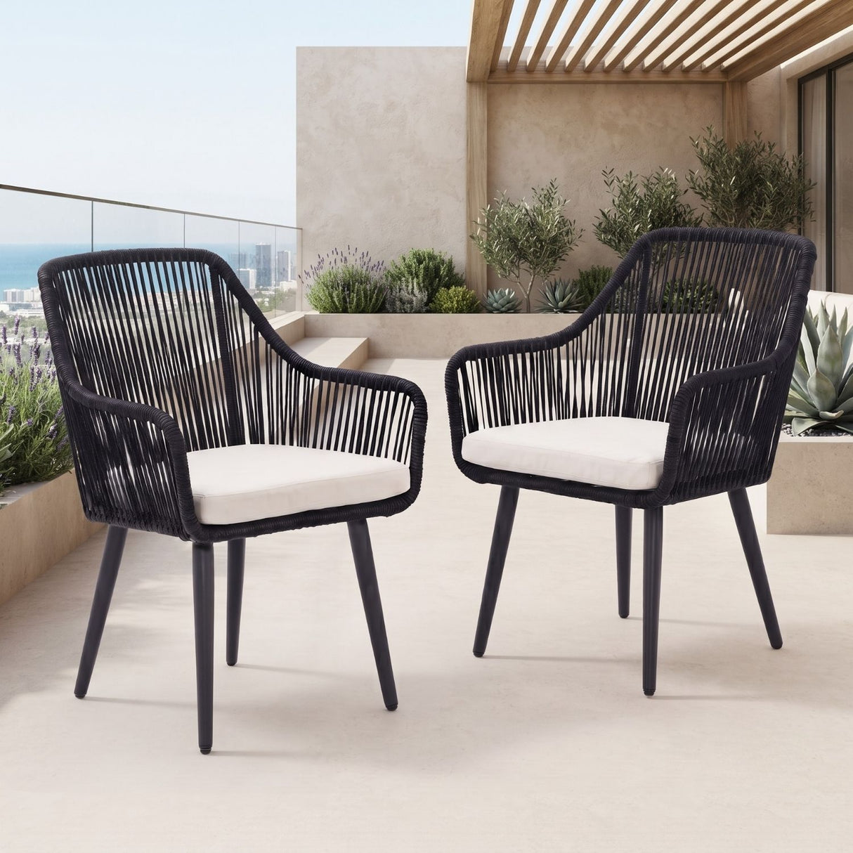 2-Piece Outdoor Rope Patio Dining Chairs