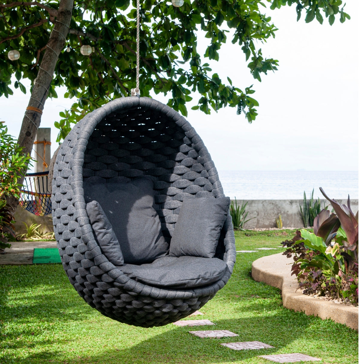 Grey Rope Hanging Egg Swing Chair