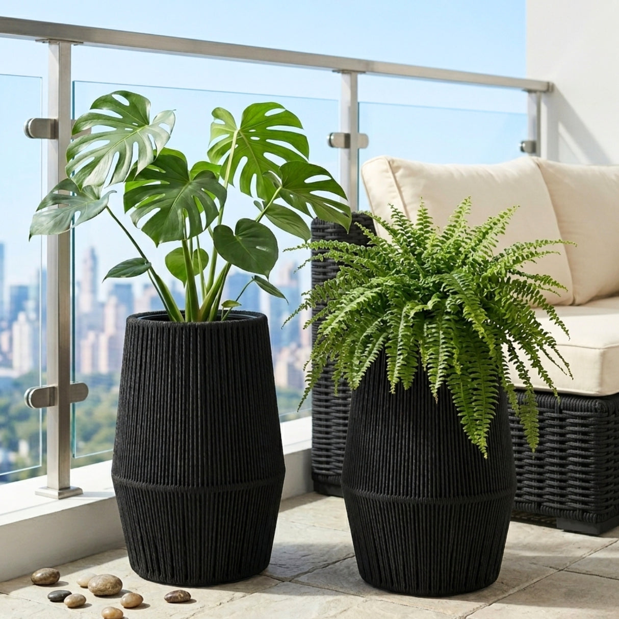 Outdoor Rope Planter Set of 2 (Black)