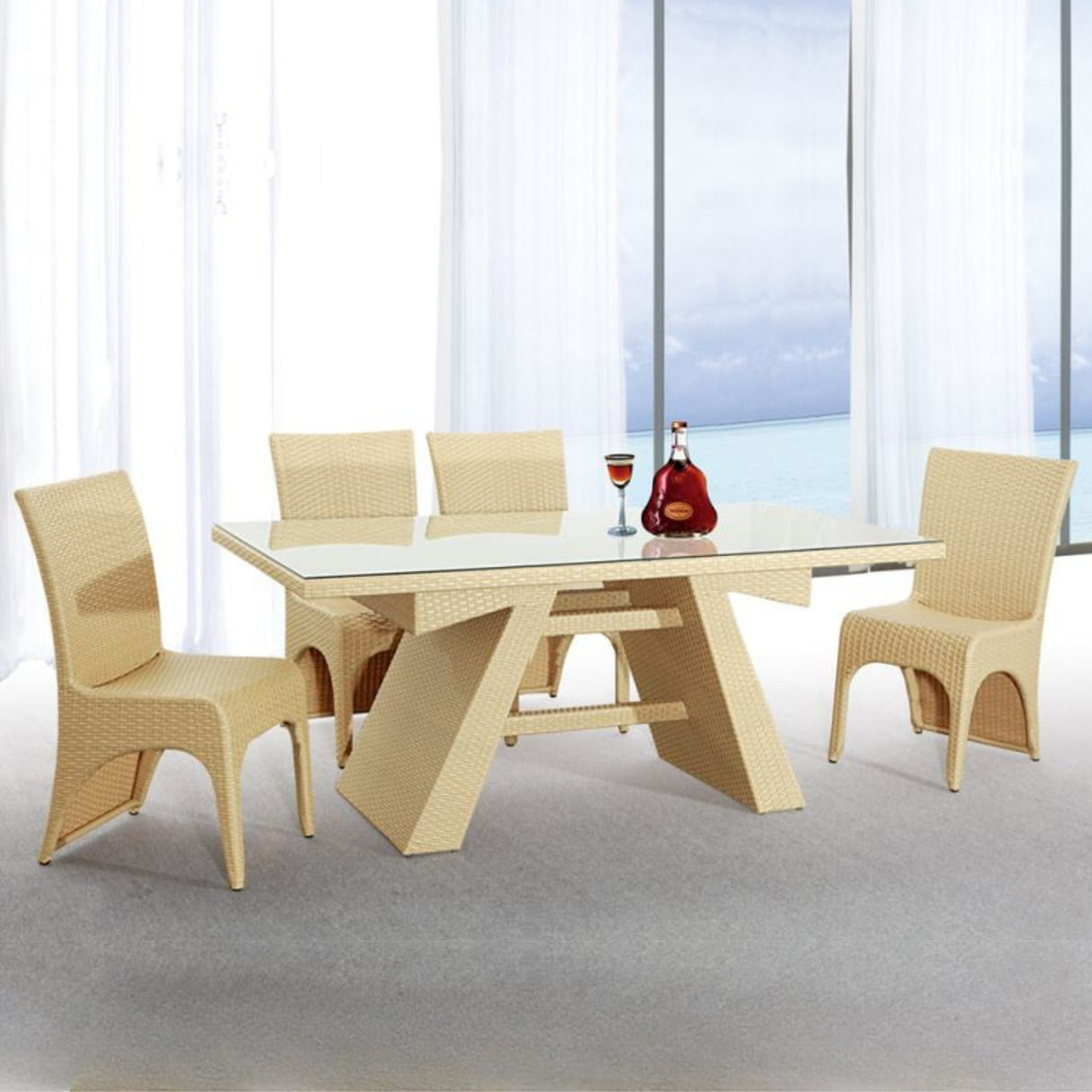 5-Piece Outdoor Patio Dining Set With Rattan Chairs