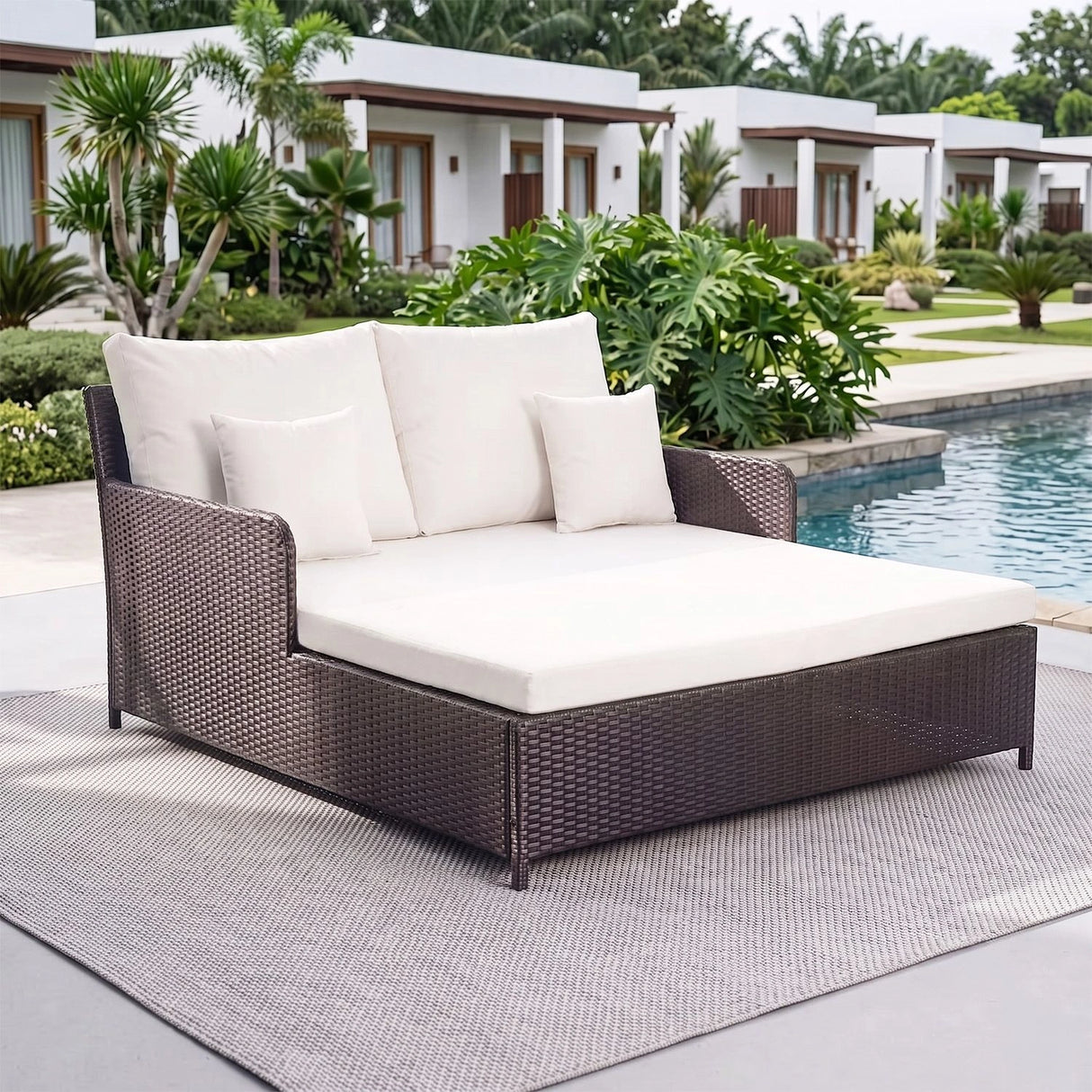 Outdoor Patio Double Seater Daybed For Garden, Poolside