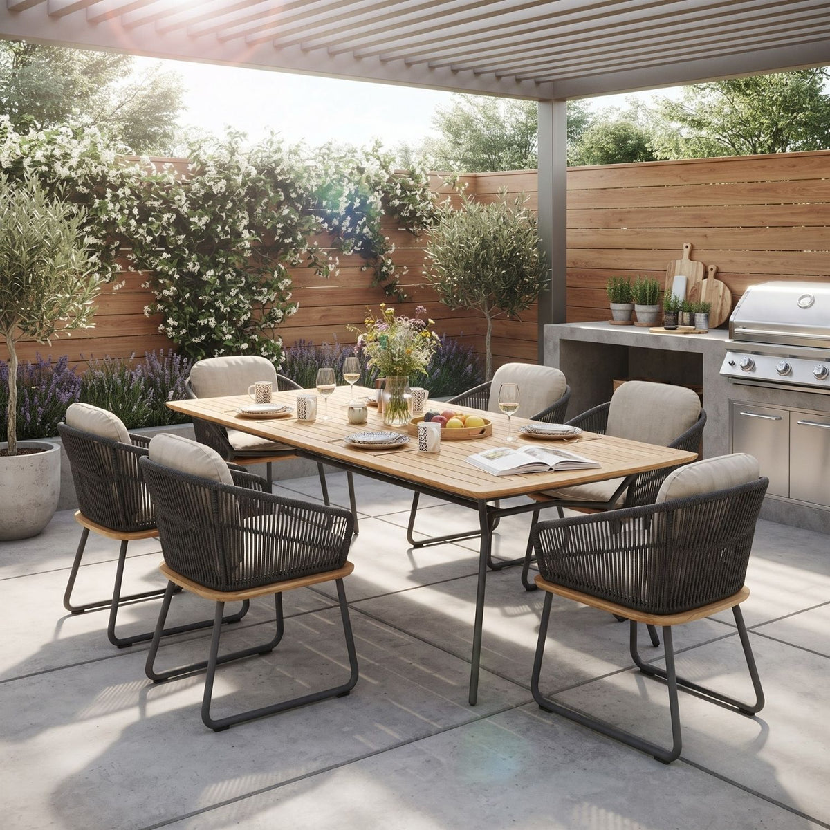 7-Piece Outdoor Patio Dining Set With Wooden Tabletop