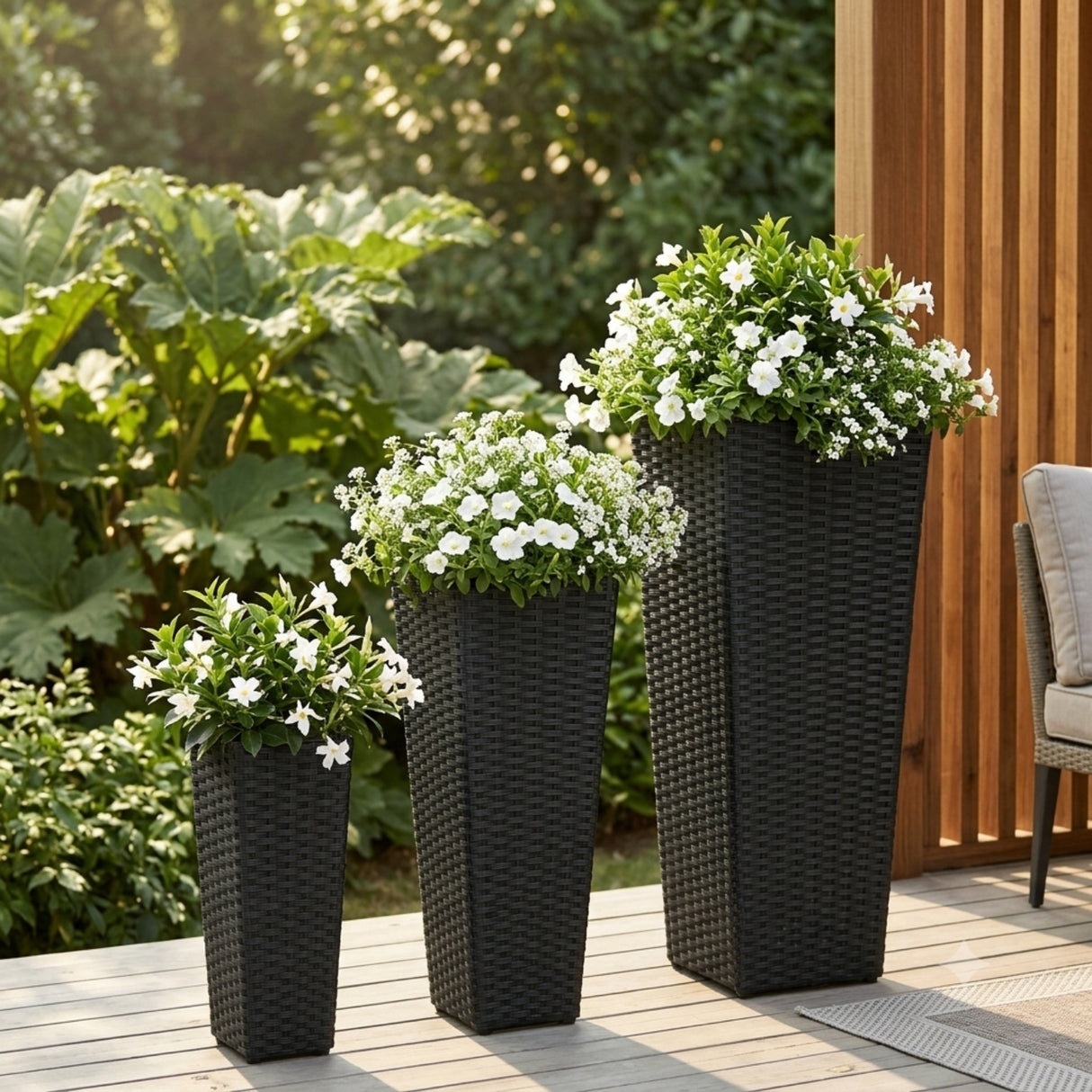 Outdoor Black Wicker Planter Set of 3