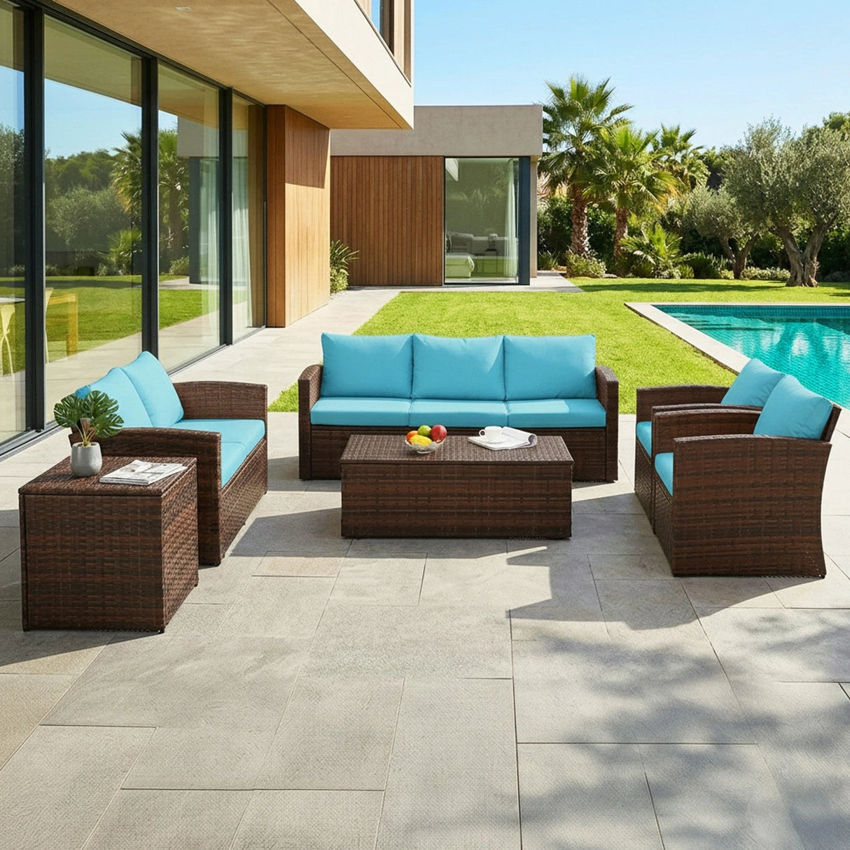 Outdoor 7-Seater Wicker Sectional Sofa Set