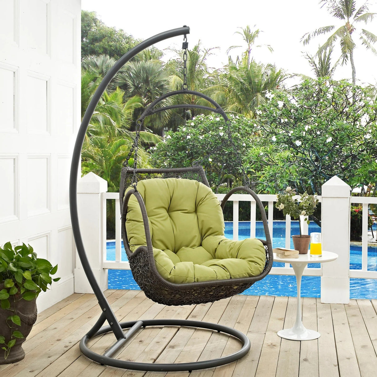 Outdoor Rattan Wicker Hanging Swing Chair with Cushion