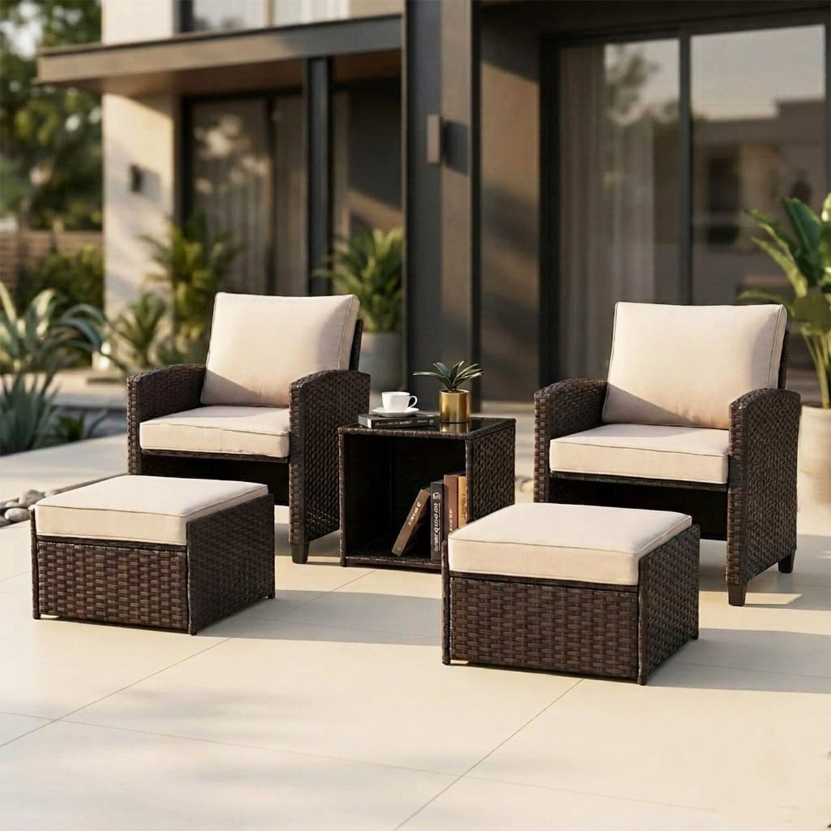 5 Piece Outdoor Patio Wicker Furniture Set