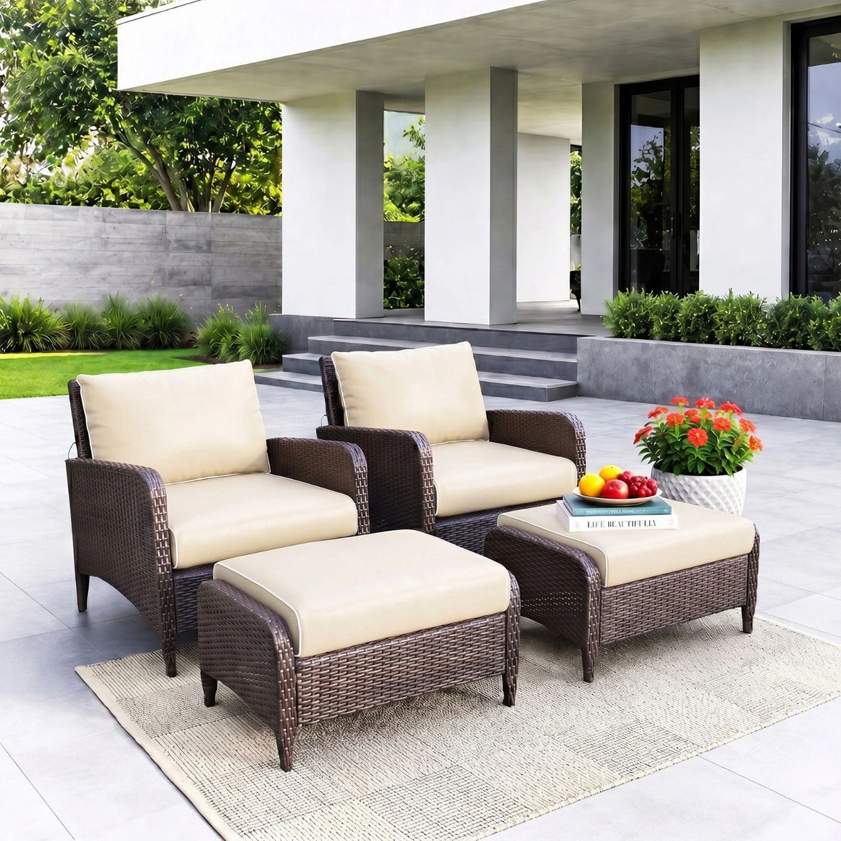 Outdoor 4 Piece Patio Wicker Furniture Set
