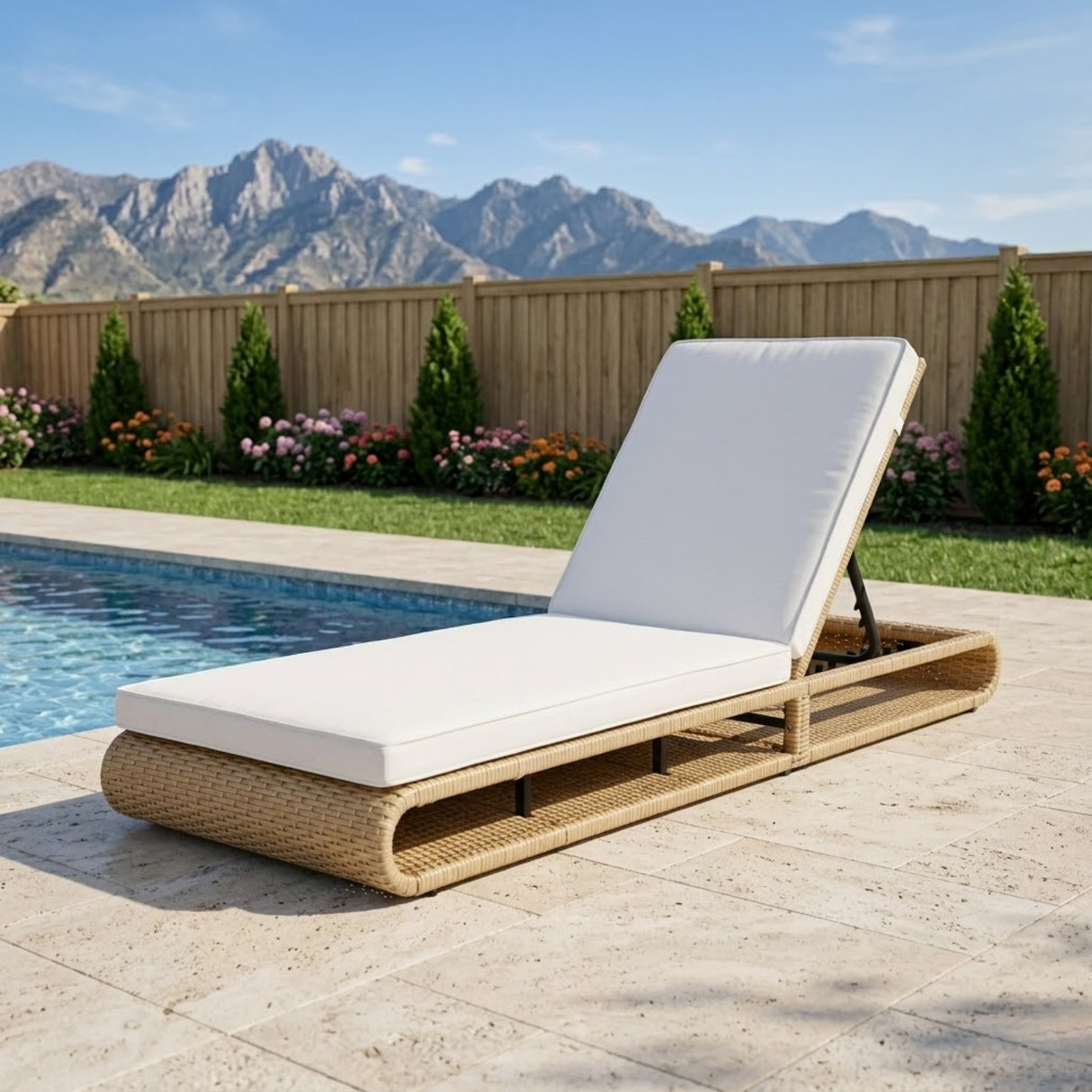 Outdoor Rattan Wicker Single Lounger Chair (Beige & Off-White)