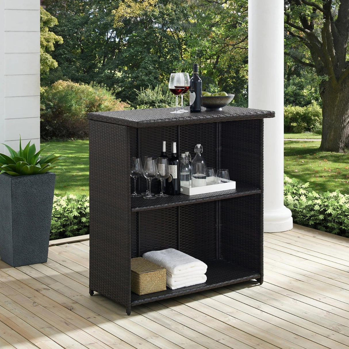 Outdoor Rattan Wicker Bar Table With Storage Selves