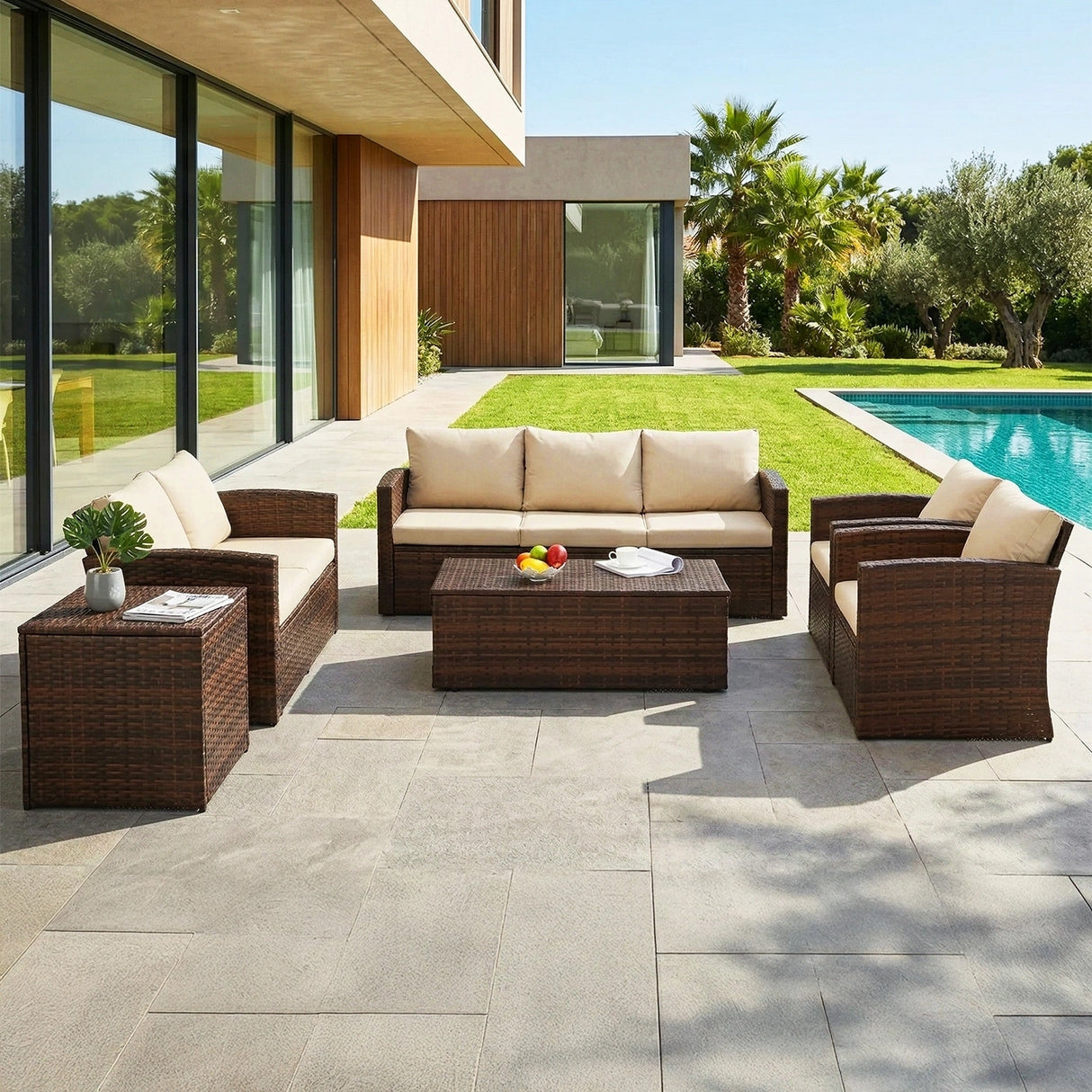 Outdoor 7-Seater Wicker Sectional Sofa Set