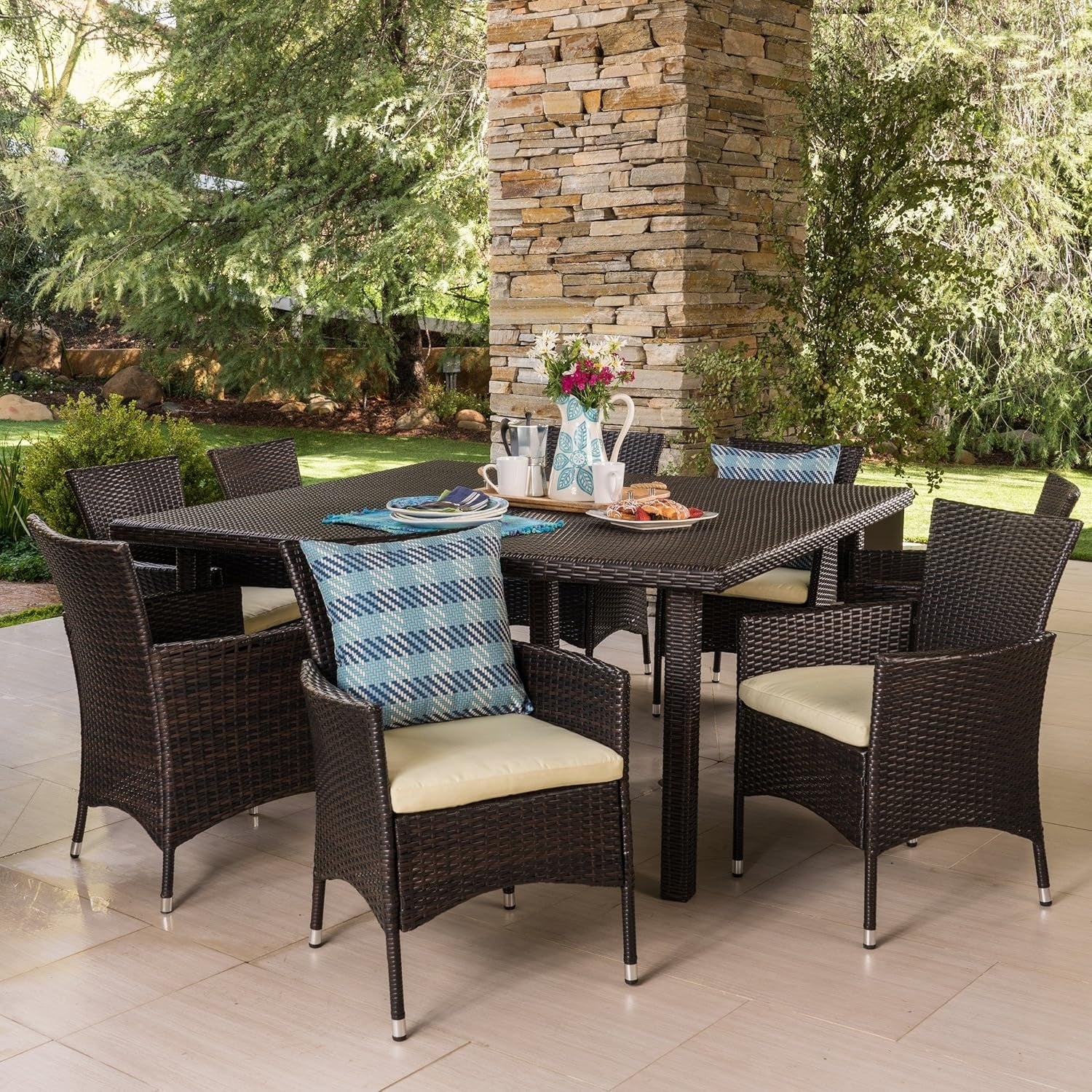 9-Piece Outdoor Rattan Wicker Square Dining Set